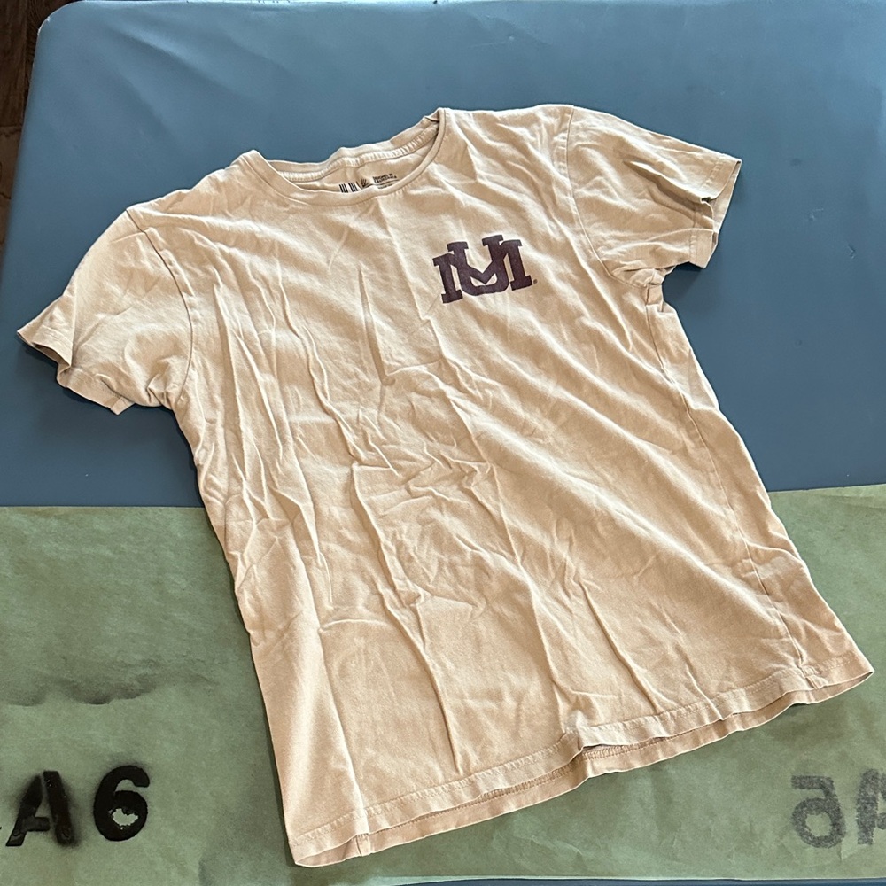 Casual Beige T-Shirt with Purple Logo